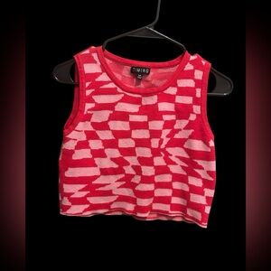 Checkered Red & Pink Festival Sweater Crop Top